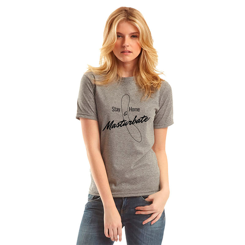 T-shirt unisexe gris Stay Home and Masturbate par Désirables Grey t-shirt