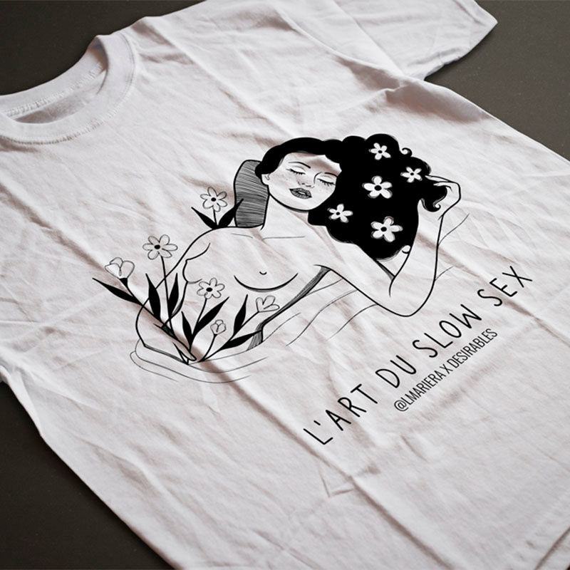 T-shirt blanc Illustration Art du slow sex par Lydia Marier et Désirables White t-shirt 