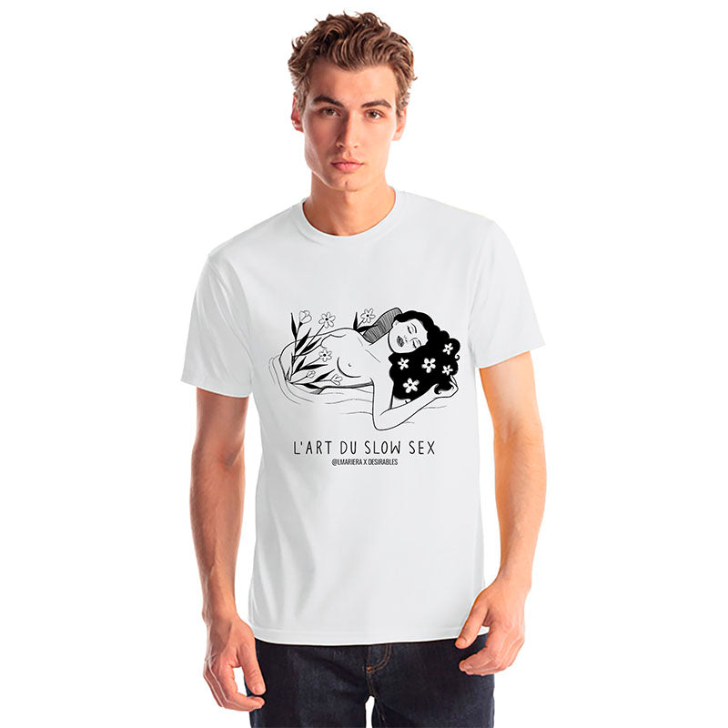 T-shirt blanc Illustration Art du slow sex par Lydia Marier et Désirables White t-shirt 